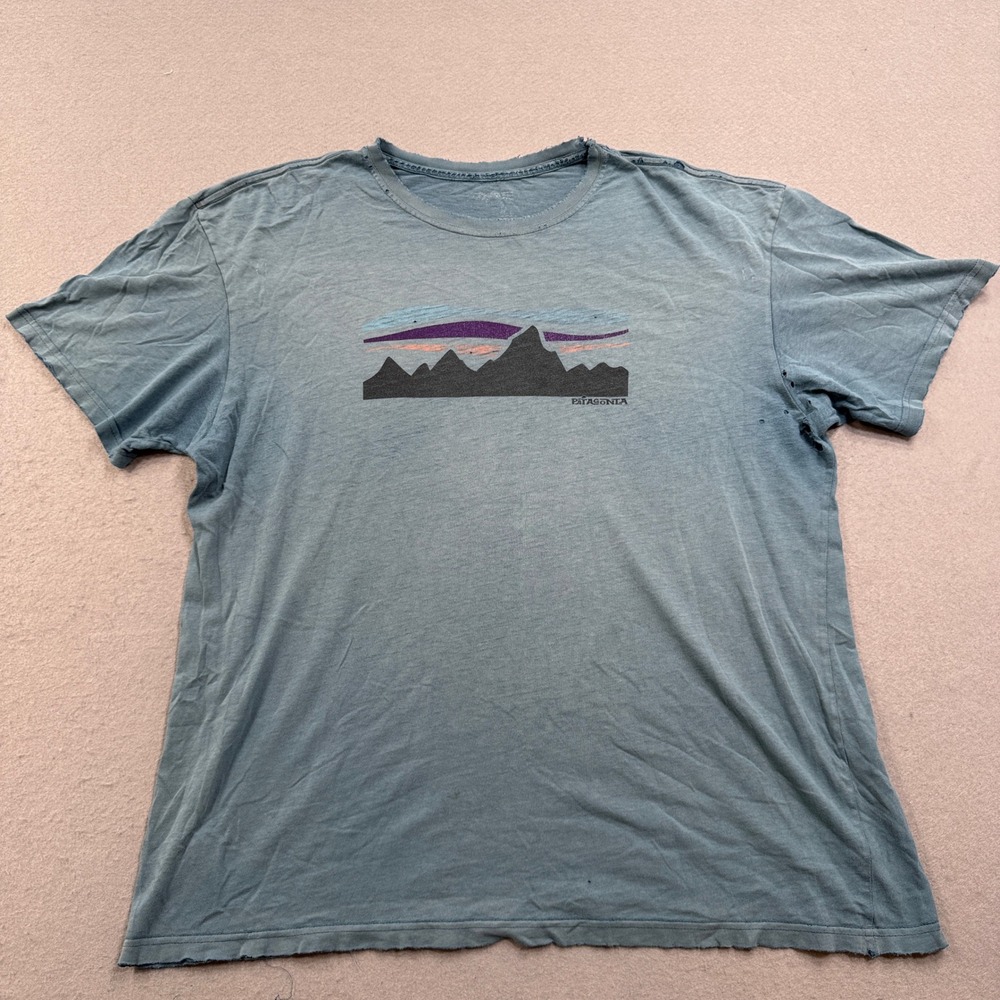 Vintage Patagonia T-Shirt Men's XL Blue Mountain Logo Short Sleeve Streetwear